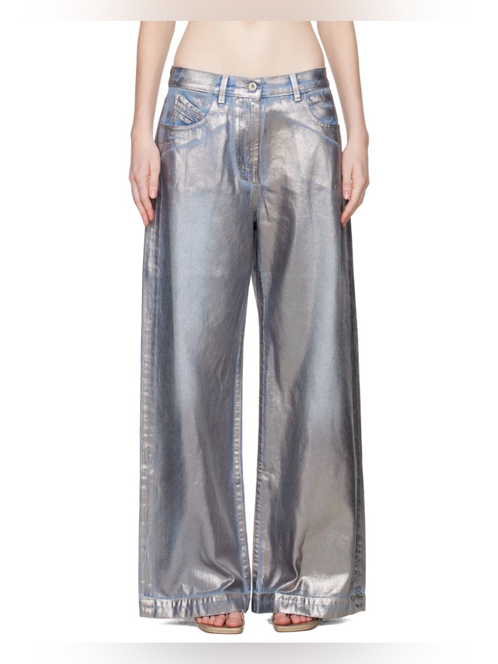 The Attico Silver Metallic Coated Jeans.  NWT NEW